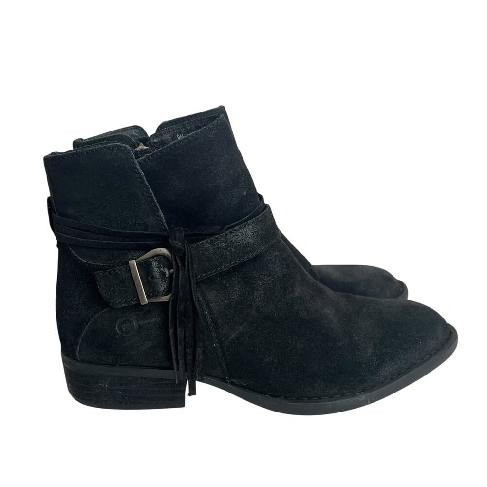Born Osha Tassle Black Leather Ankle Boots Size 9